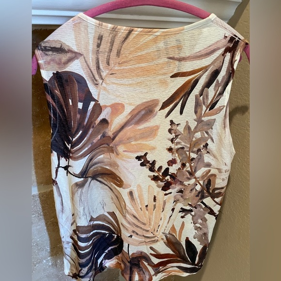 NWOT Impulse California abstract Brown peach sleeveless Blouse Career Capsule L - Picture 2 of 5